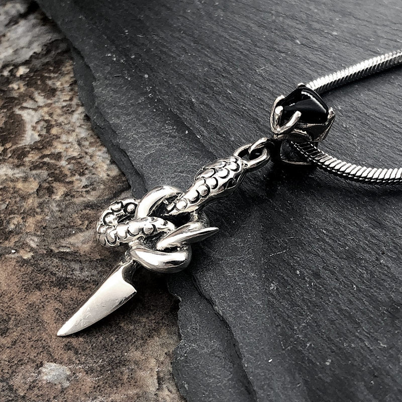 黑宝石蛇剑吊坠项链男潮银饰朋克个性首饰挂件项坠