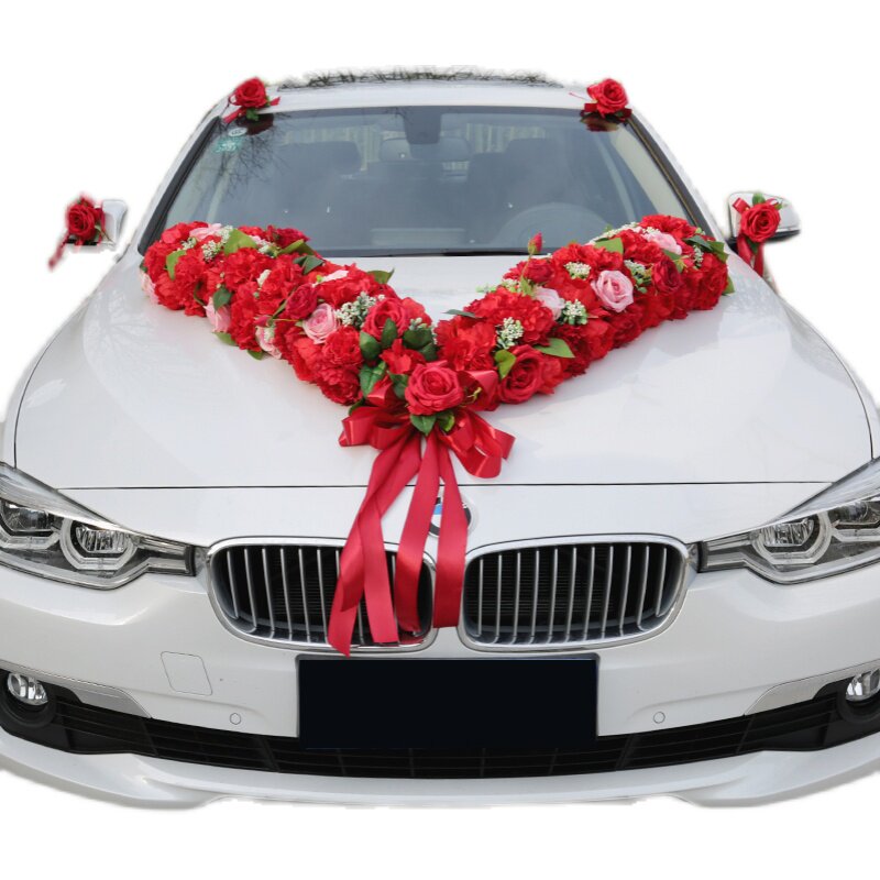 红色大v主婚车仿真花套装头车花结婚礼用品全套个性