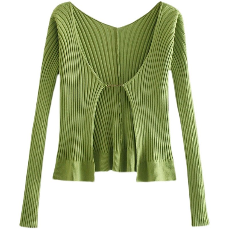 jennie同款绿色针织开衫外套纯欲风弹力修身短款长袖性感辣妹上衣