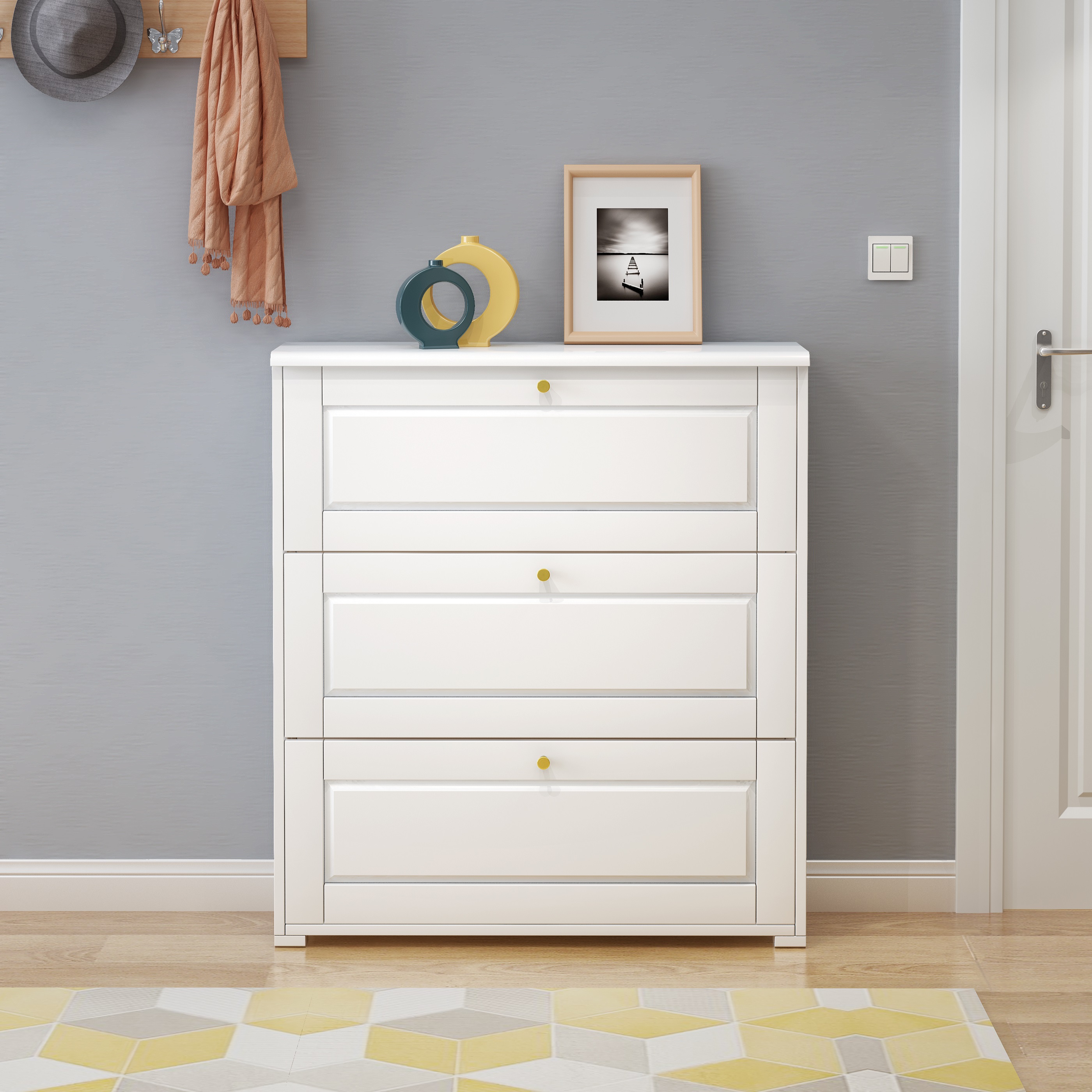 实木鞋柜白色家用门口三层大容量欧式进门门厅鞋柜