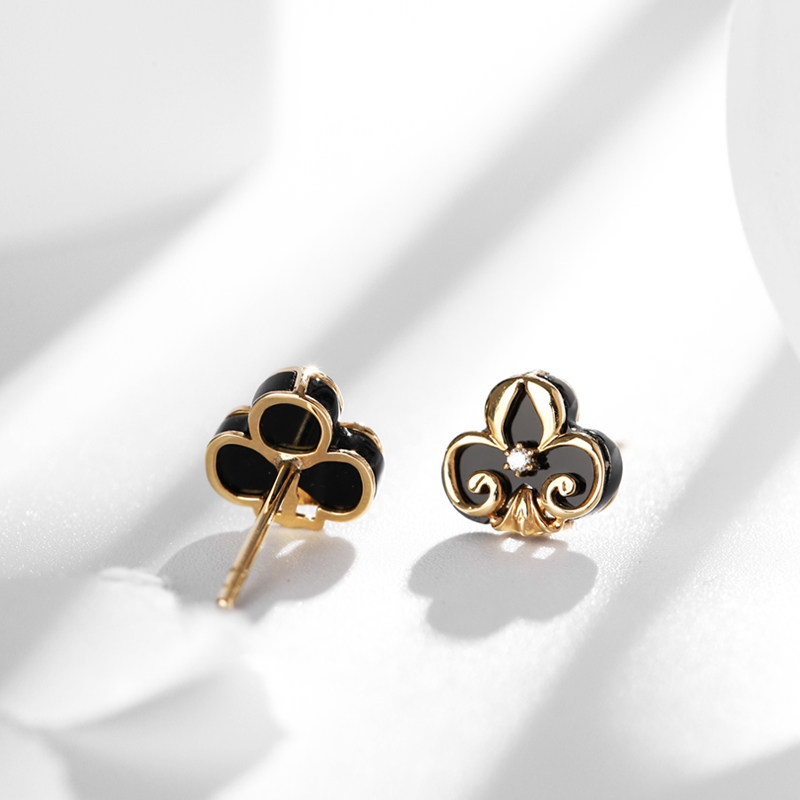 凯美珠宝钻石耳钉au75018k金玫瑰扑克牌梅花耳饰定制原创耳饰