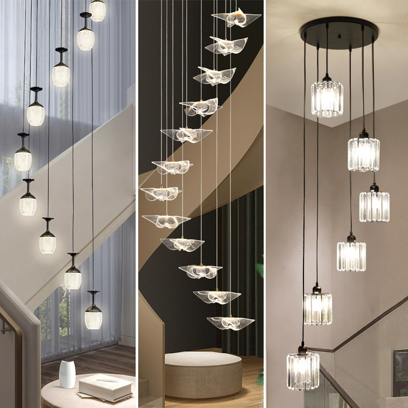 北欧简约后现代复式楼梯吊灯创意阁楼个性多头吊灯