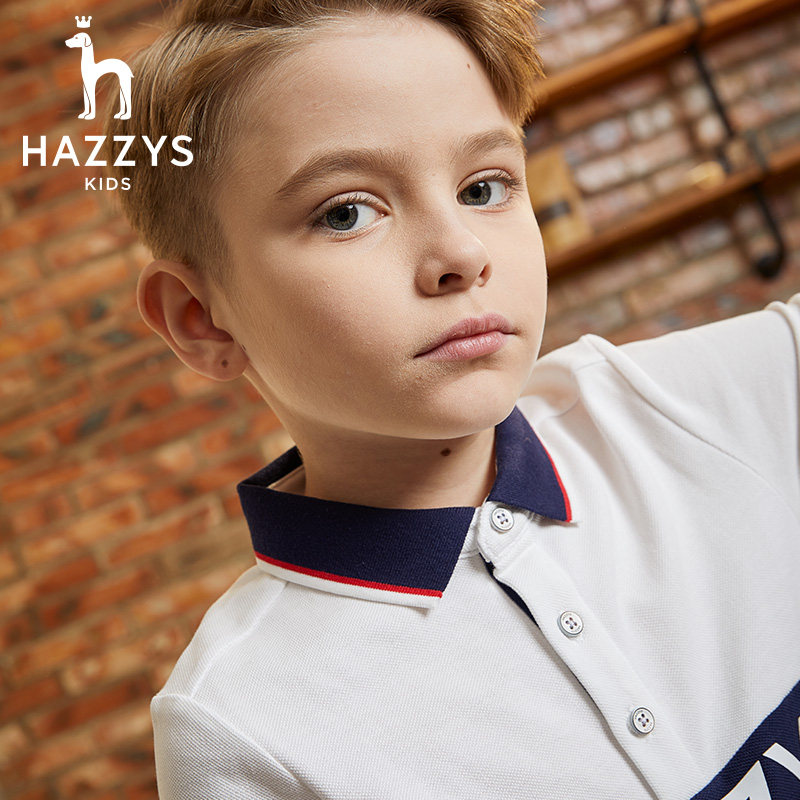 hazzys哈吉斯童装男童t恤2020春季中大童时尚撞色翻领长袖polo衫