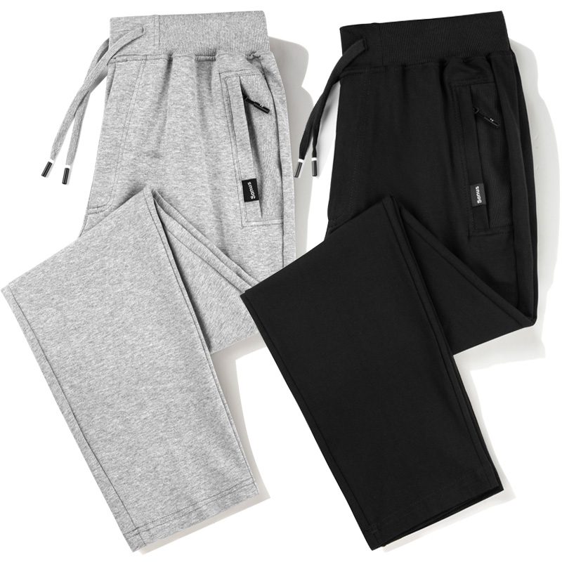 纯棉运动裤男宽松直筒春秋夏季薄款休闲长裤男士大码灰色卫裤男潮