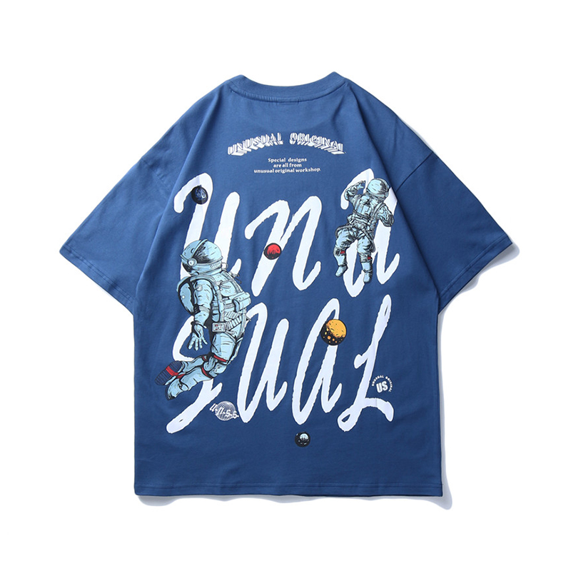 NASA联名欧美潮牌嘻哈涂鸦宇航员短袖T恤男宽松休闲情侣半袖体恤
