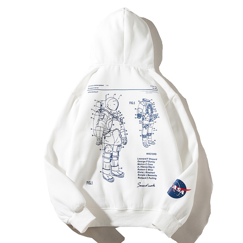 NASA联名宇航员印花卫衣男INS潮宽松外套女情侣连帽套头加绒帽衫