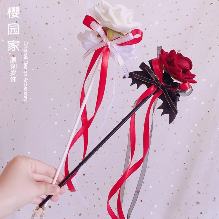 lolita手杖花杖lo娘配小物二次元恶魔天使翅膀工艺扇