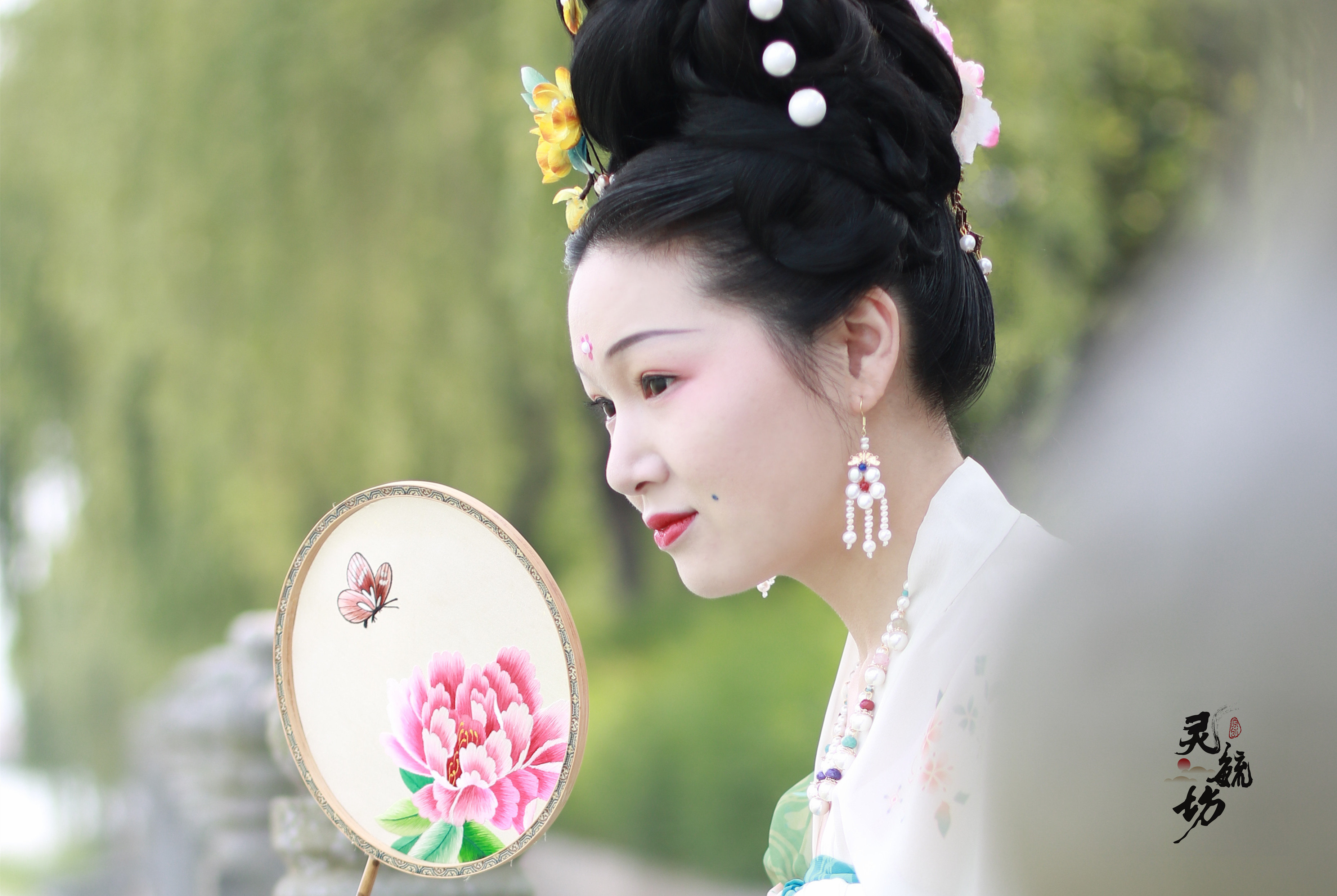 灵毓明代皇后古画珍珠梅花耳环汉服配饰古董耳环