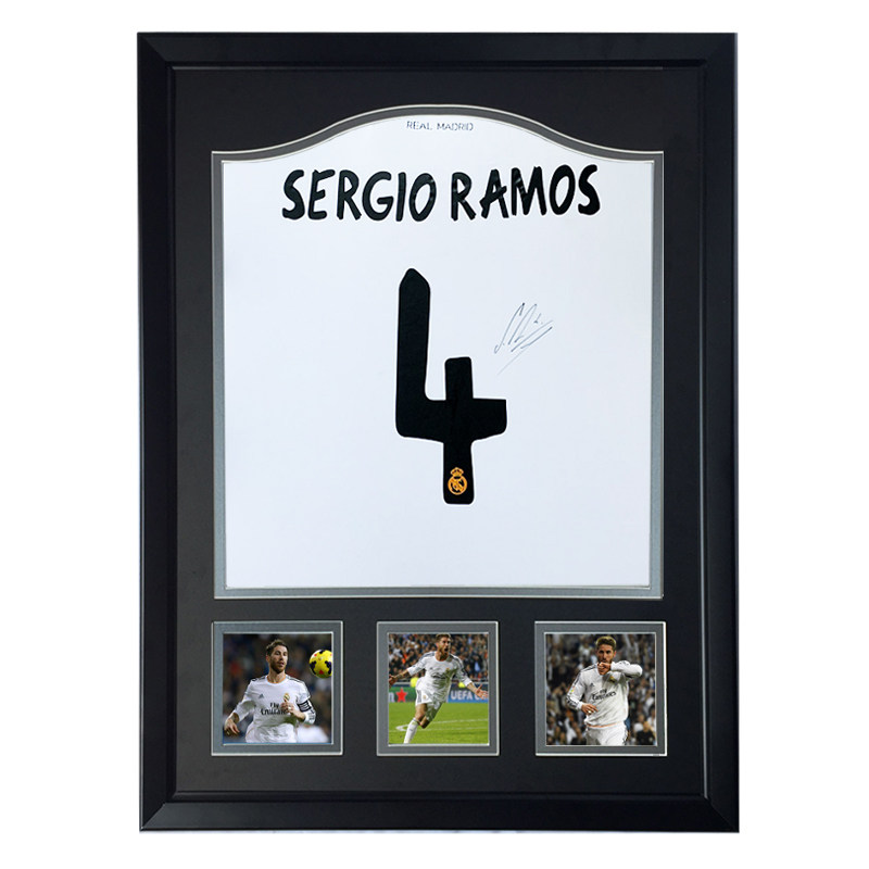 1314皇马拉莫斯亲笔签名足球球衣sa证书裱框文化