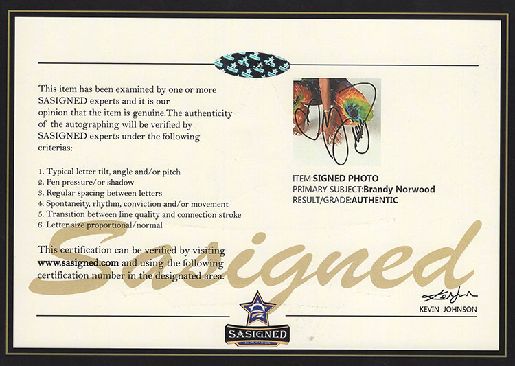 sa美国女歌手布兰布兰迪迪诺伍德亲笔签名照片文创