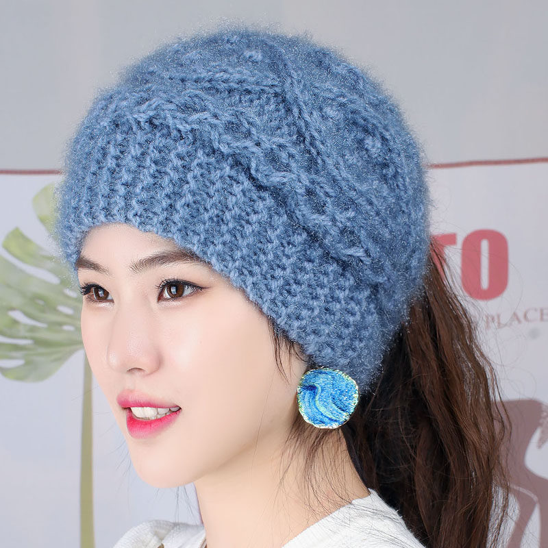 帽子子女韩版秋冬天毛线手工钩花针织帽加保暖帽子