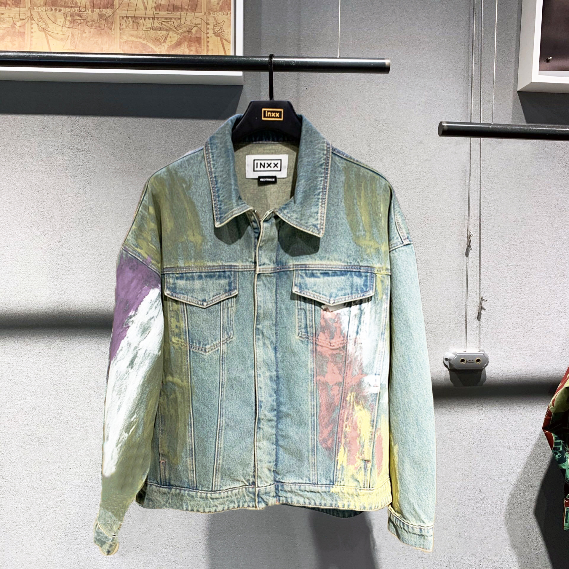 INXX RECYANCLE不壮丽山河明星同款秋冬复古印花宽松夹克牛仔外套