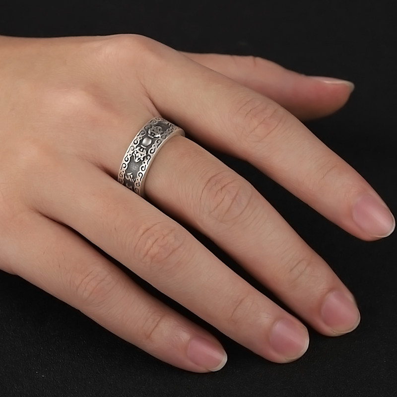护身守护真言六字环潮纯银指环过敏男防戒指戒指