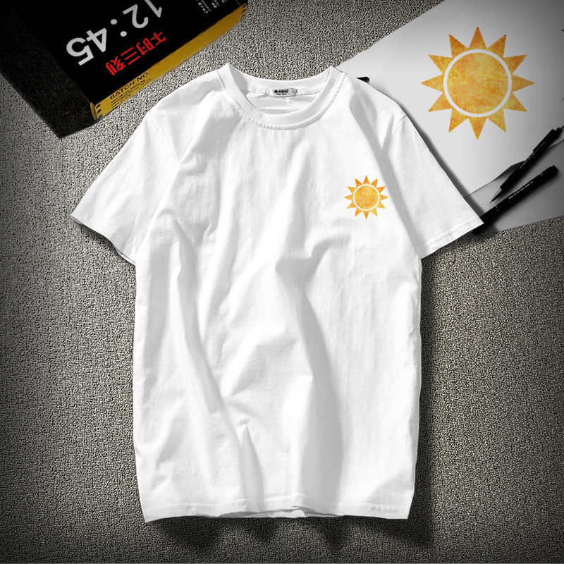 「晴」夏季新款日系潮男纯棉简约印花短袖男太阳男士短袖t恤半袖