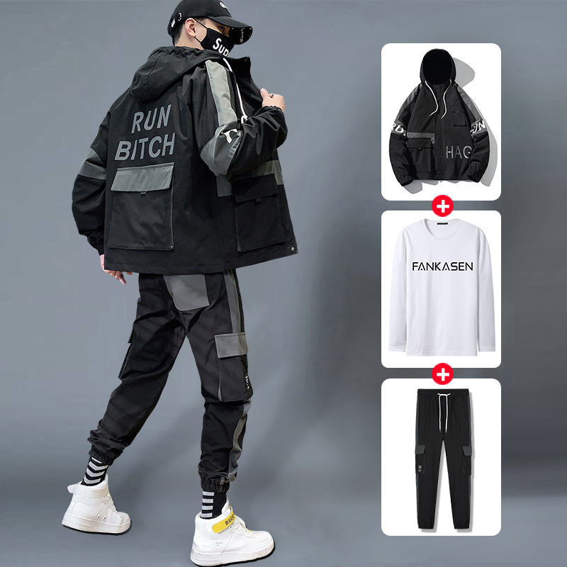 工装夹克男士套装加绒衣服2022新款潮流男装一套搭配帅气春秋外套