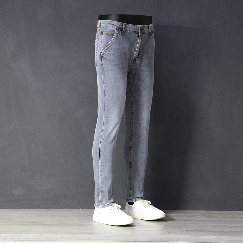 灰色牛仔裤男夏季薄款修身直筒夏天浅色男士长裤超薄弹力休闲裤子