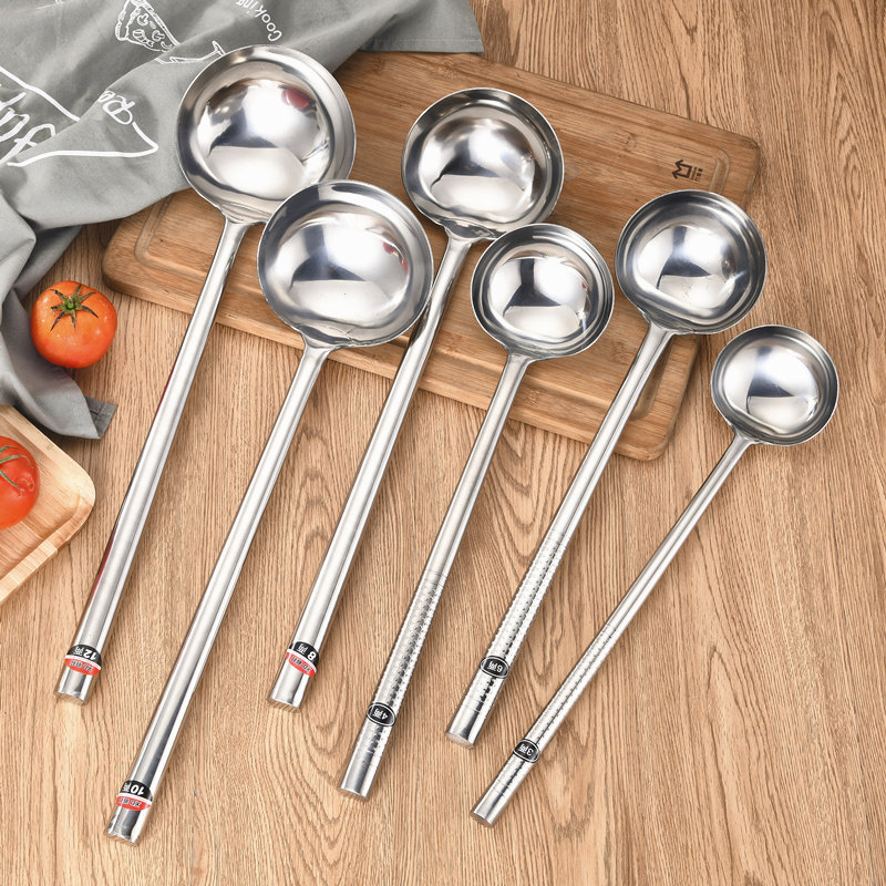 厨师加厚炒勺无磁不锈钢马勺家用长柄炒菜勺子汤勺