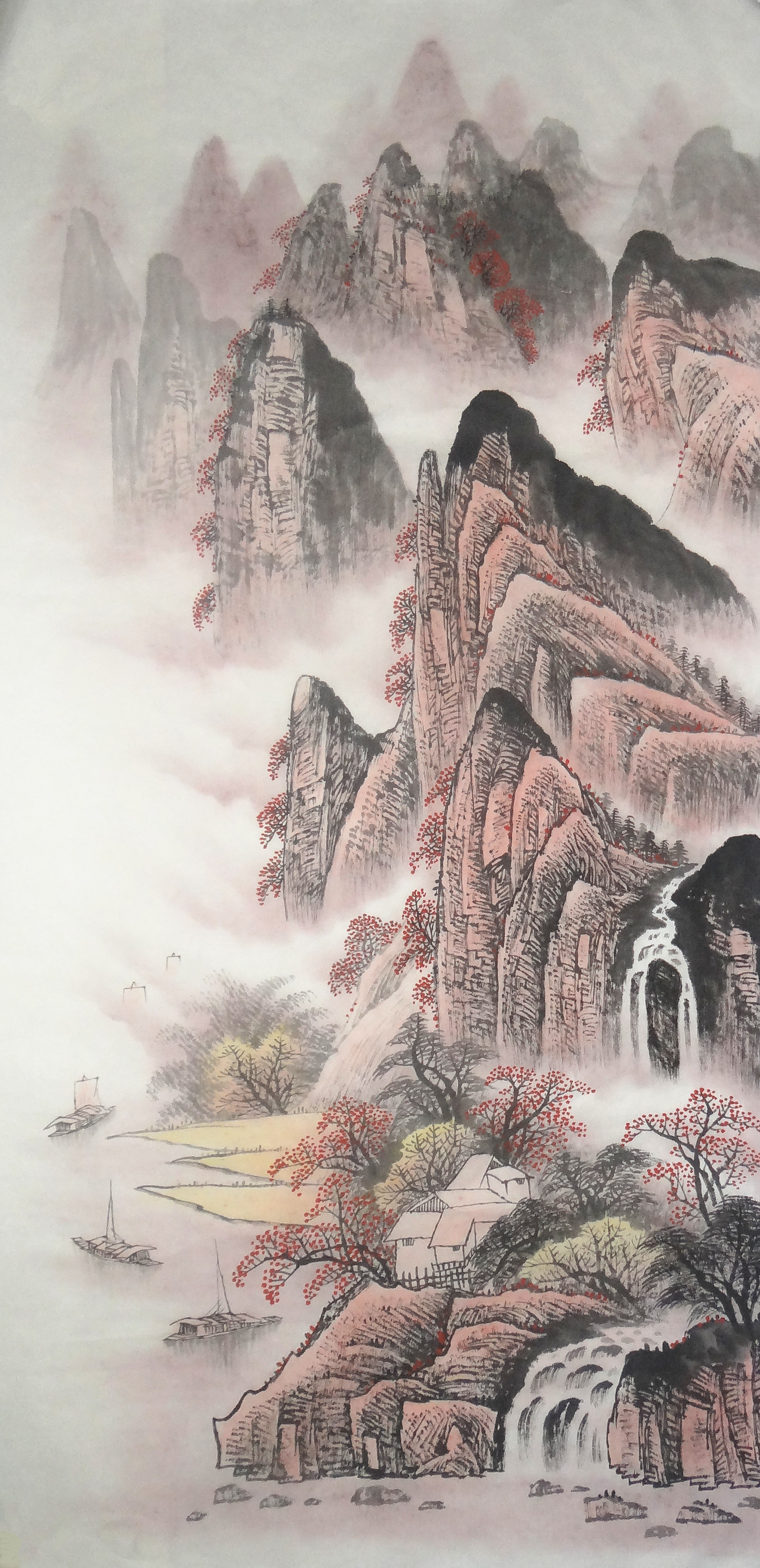 手工国画四尺山水画竖幅源远流长条幅富水长流风水国画