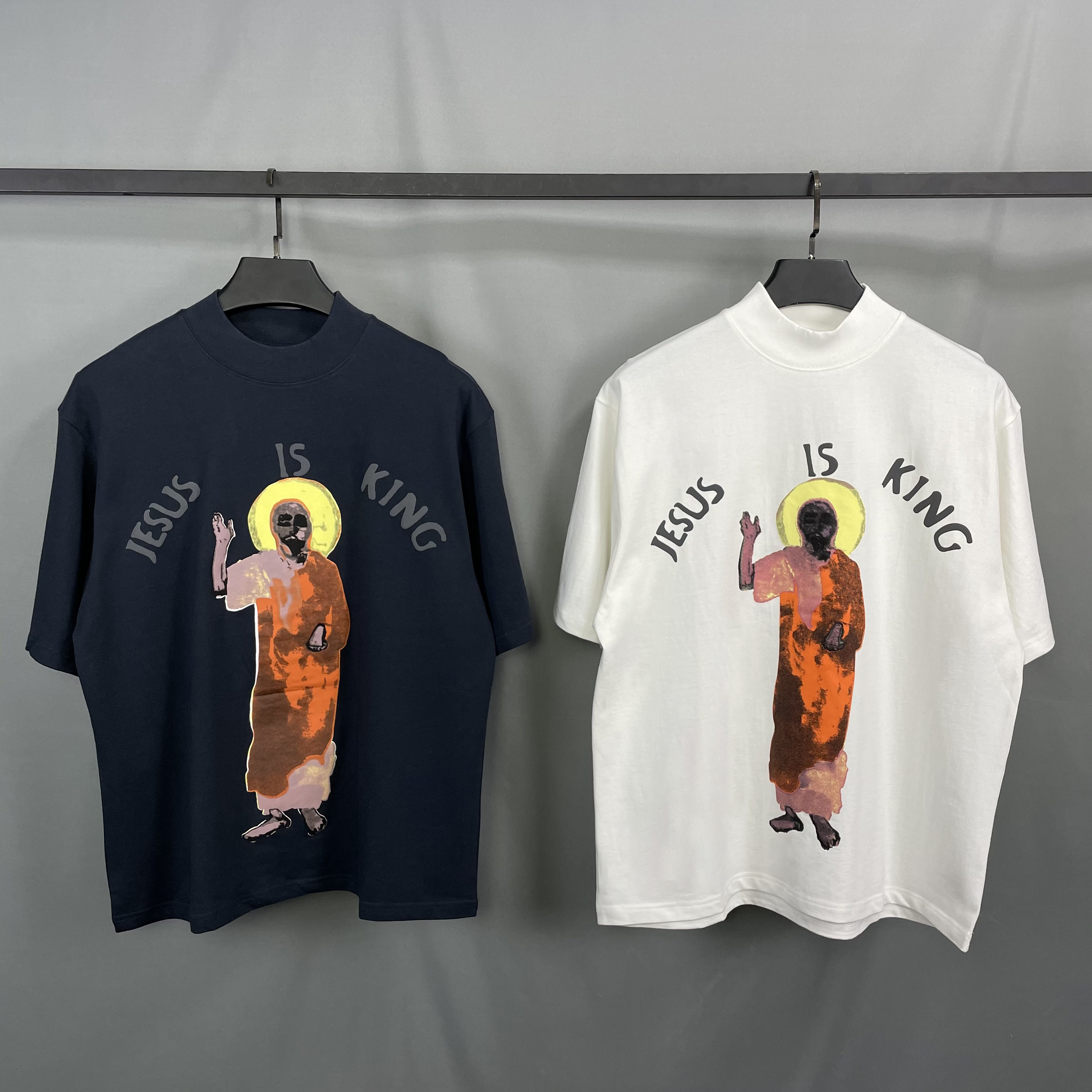 cpfmkanye发泡印花侃爷耶稣短袖jesusiskingt恤