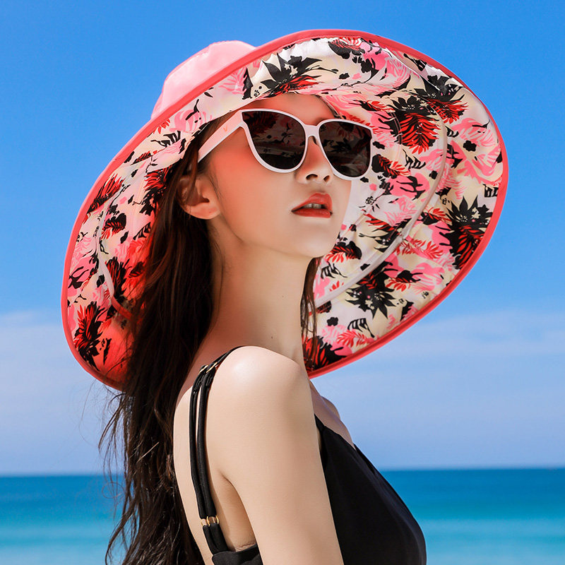 沙滩帽女夏海边度假遮脸防紫外线渔夫大沿可折叠太阳帽防晒凉帽子