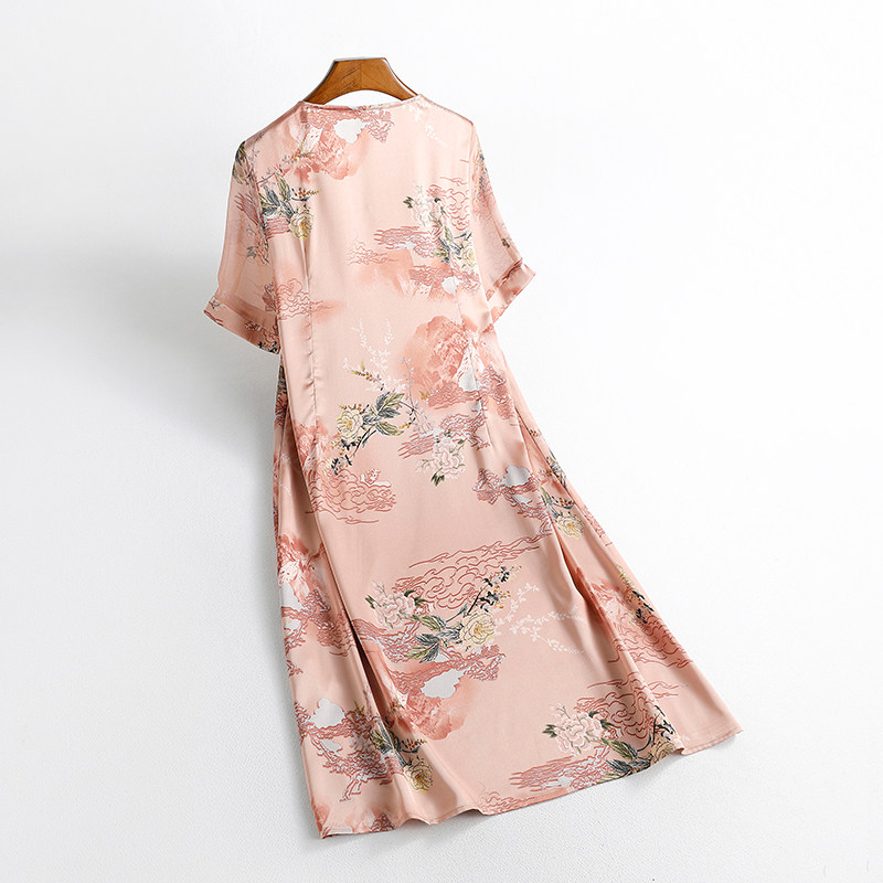 杭州丝绸真丝连衣裙气质减龄中老年妈妈夏装复古中老年女装