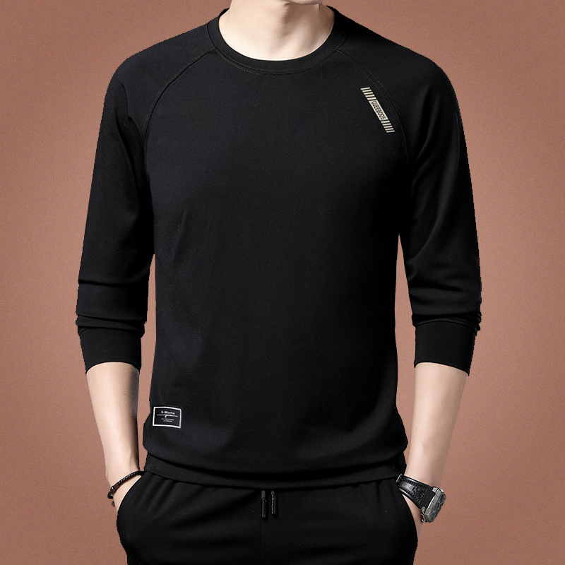 春秋季薄款休闲长袖t恤男士卫衣中青年宽松体恤圆领上衣服打底衫