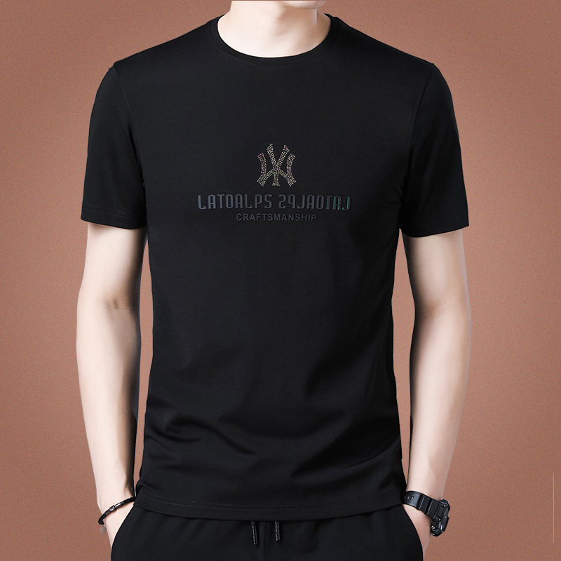 夏季薄款圆领冰丝短袖t恤男士中青年潮牌上衣服冰感体恤印花半袖