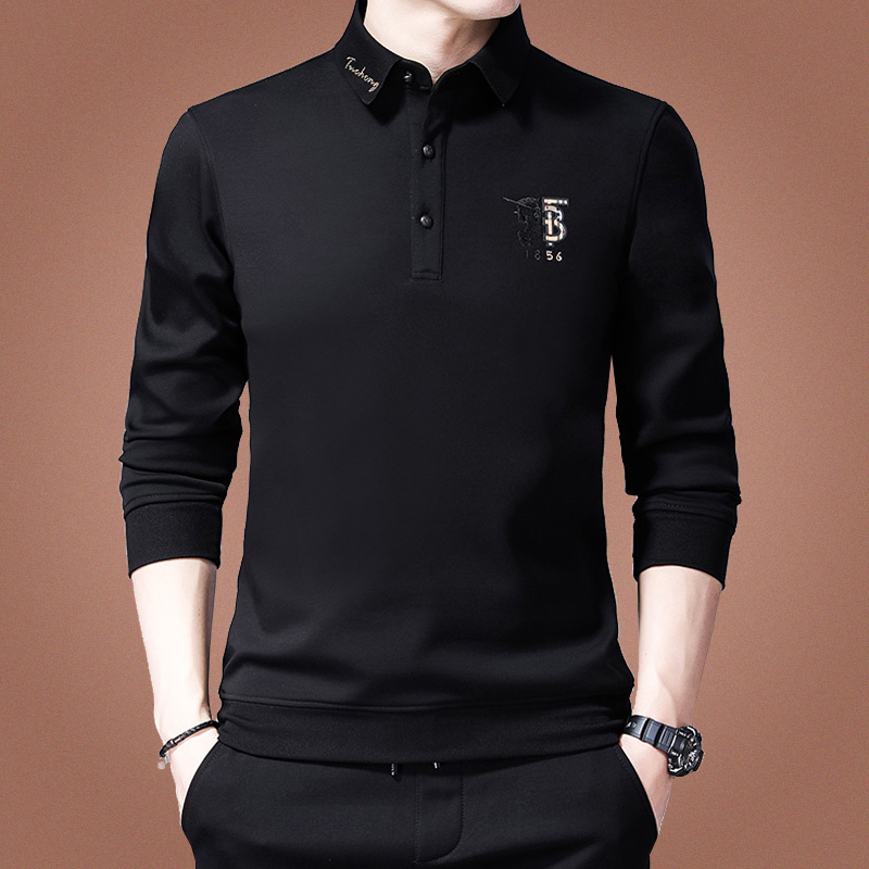 春秋季薄款翻领长袖t恤男士宽松大码潮牌卫衣休闲上衣体恤打底衫