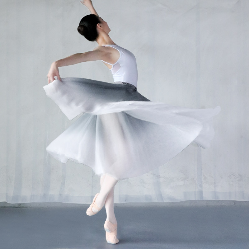 舞蹈渐变芭蕾舞裙女纱裙软网长裙教室松紧半身民族服装