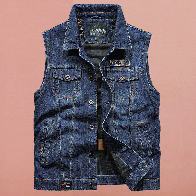 大码简顿纯棉宽松牛仔马甲男士士多工装马夹男背心