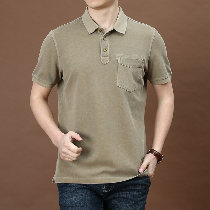 简顿男士大码薄款宽松短袖T恤男2022夏季时尚商务口袋纯棉POLO衫