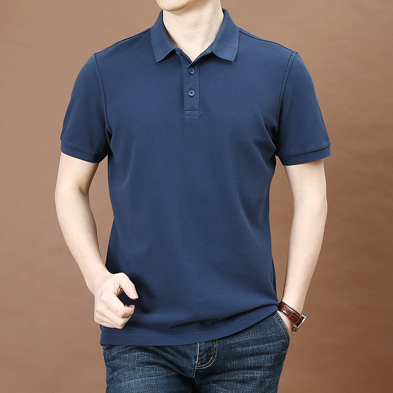 夏季薄款水洗纯棉大码宽松翻领短袖t恤男士纯色休闲半袖POLO衫潮