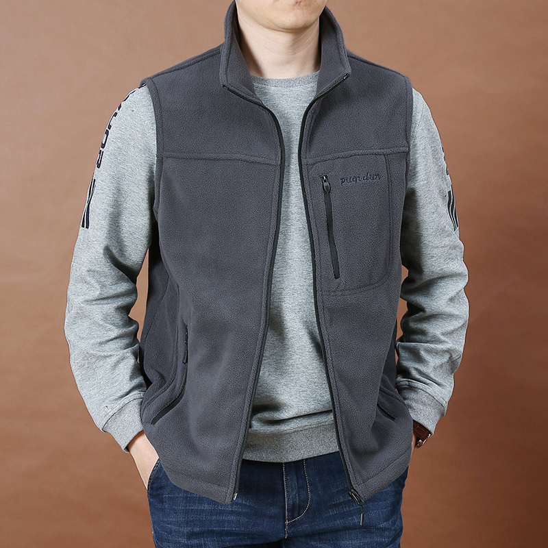 摇粒绒马甲男士大码宽松无袖背心男春季立领抓绒开衫上衣外套潮