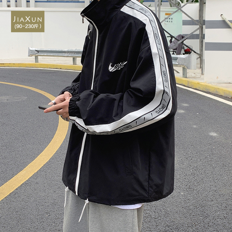 oversize棒球服男士ins潮立领港风春秋夏季大码外套潮牌教练夹克