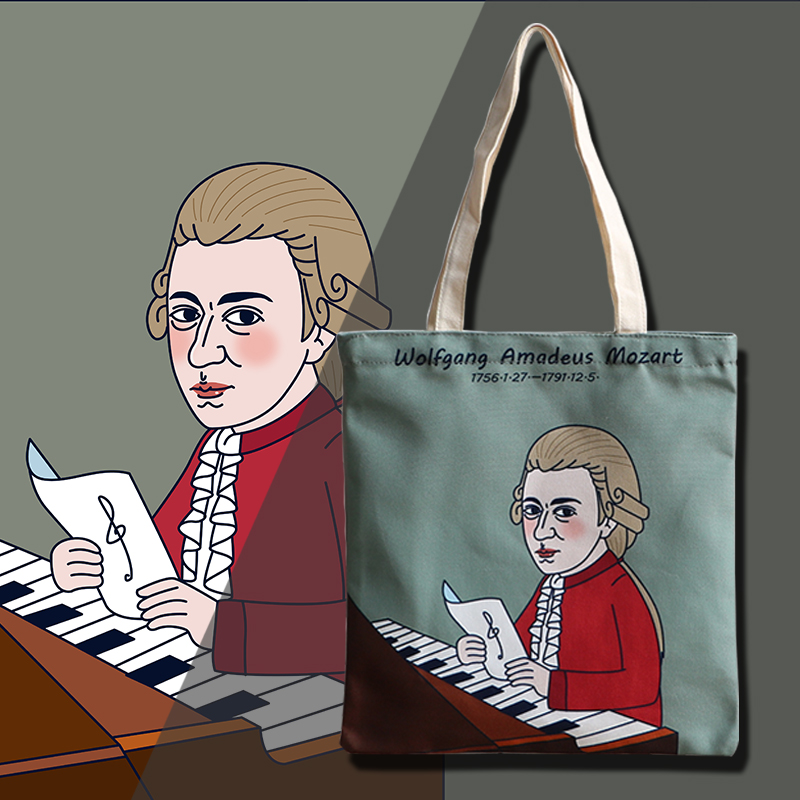 卡通莫扎特帆布包 mozart作曲家单肩包 学生上课补习手提袋琴谱包