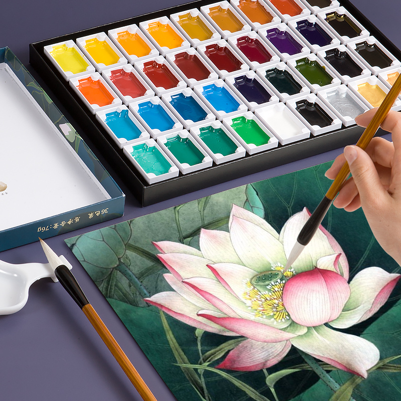 颜料国画套装固体专业水墨画工具用品全套毛笔国画颜料