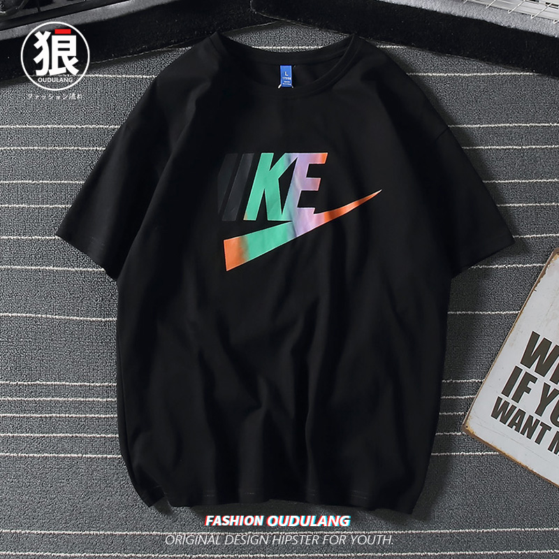 港风夏季短袖T恤男潮牌圆领宽松ins学生韩版潮流情侣半袖上衣