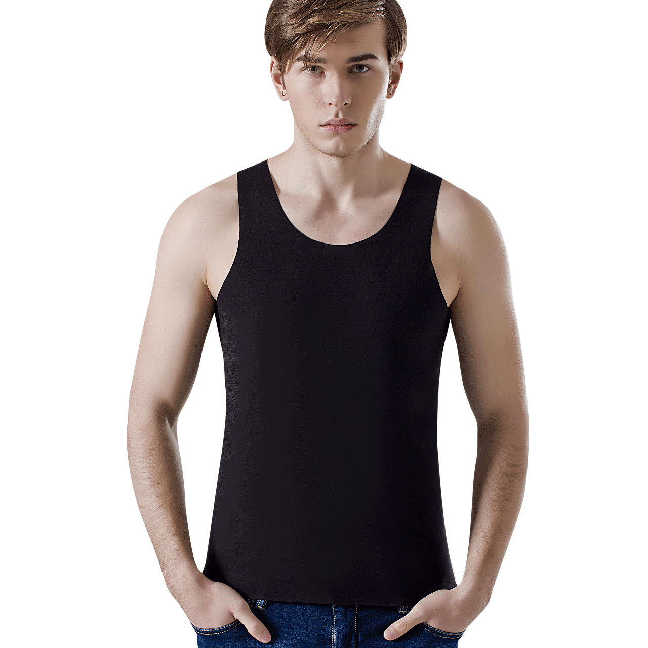 男士背心莫代尔无痕修身型运动紧身健身跨栏背心纯色打底衫男秋冬