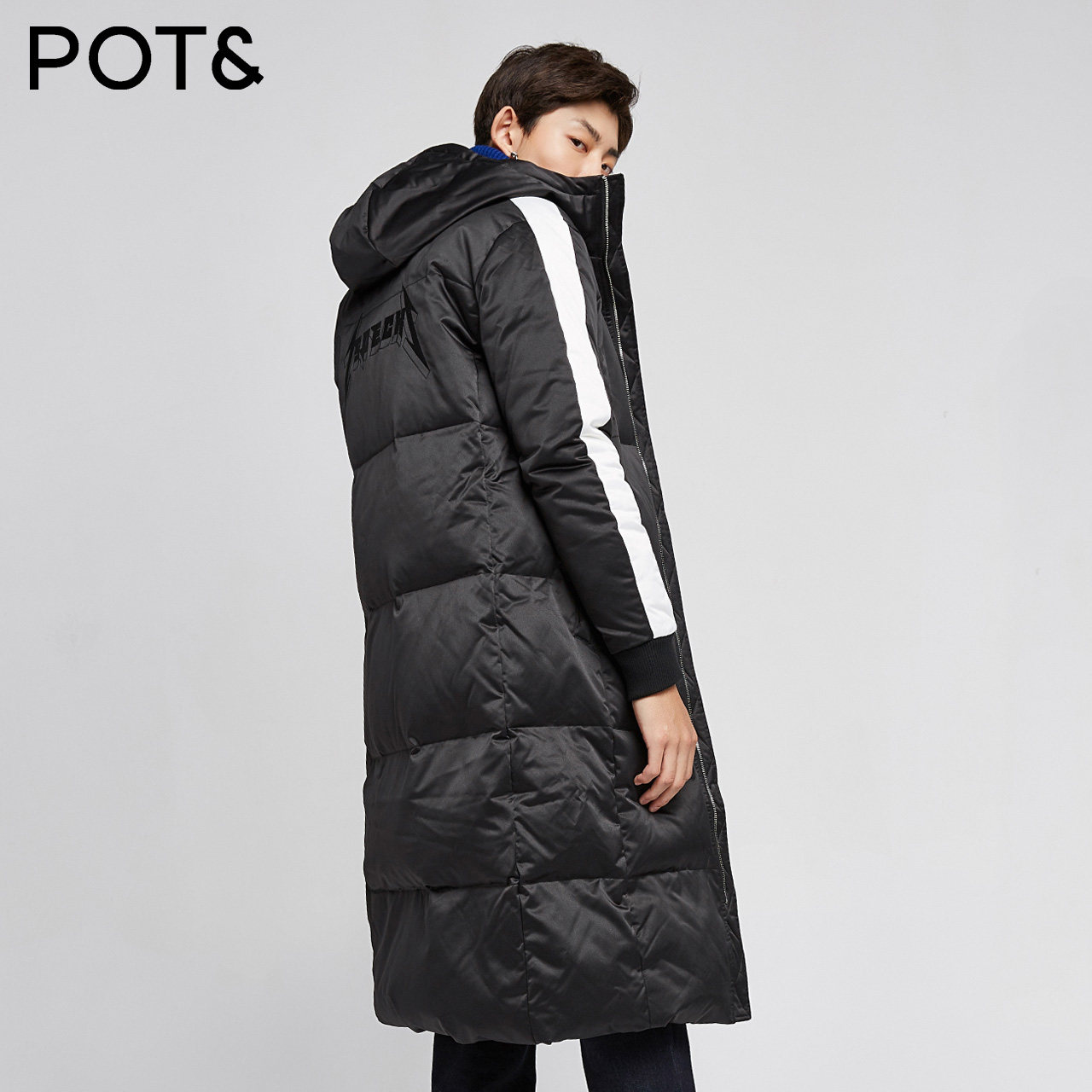 pote拉夏贝尔冬季新品羽绒服男长款过膝连帽休闲潮流羽绒服