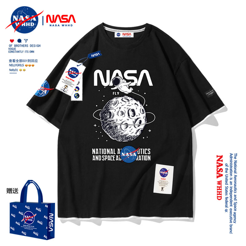 nasa官网联名款印花t恤短袖男2020夏季宽松纯棉半袖卡通情侣装