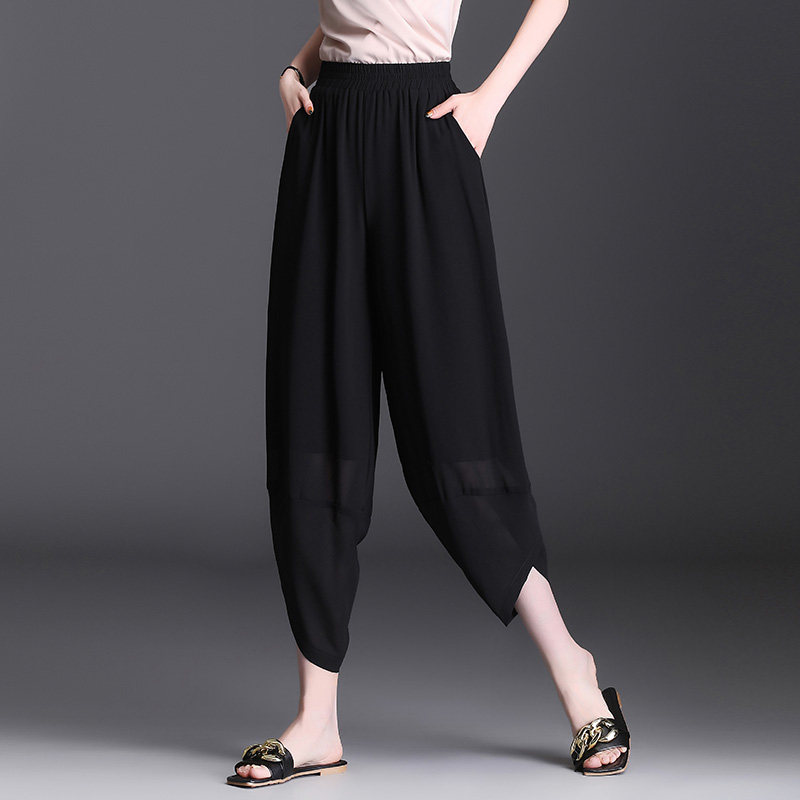 雪纺哈伦灯笼裤女夏小个子宽松八分萝卜不规则九分休闲裤