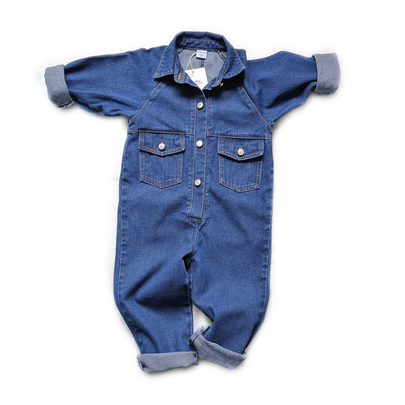 lili家亲子装韩版男女童纯棉牛仔连体裤儿童秋冬装工装连衣裤子潮