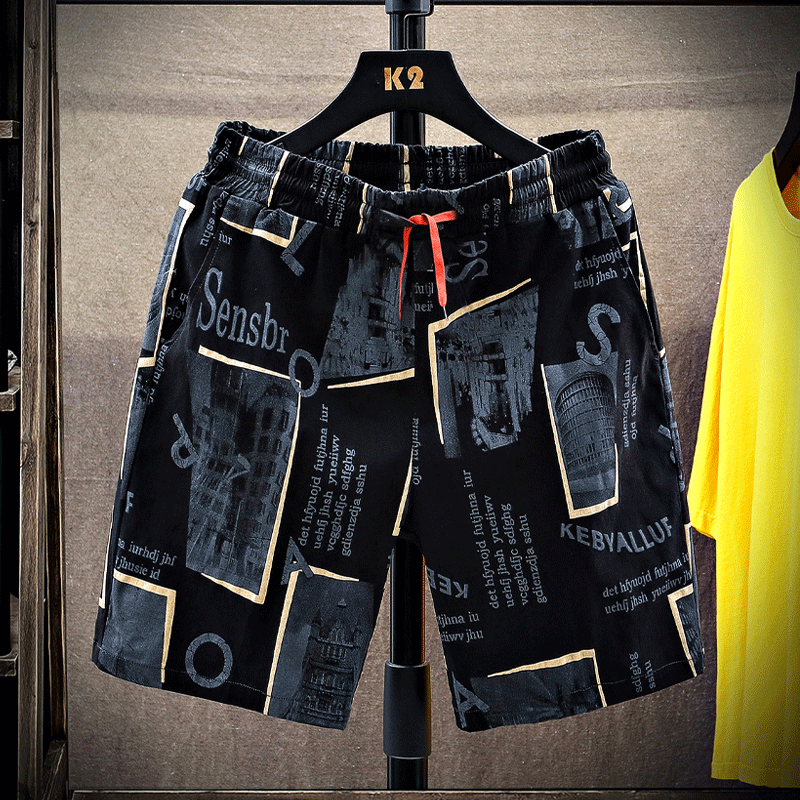 潮牌夏季短裤男外穿薄款休闲运动五分裤ins大码宽松沙滩裤大裤衩