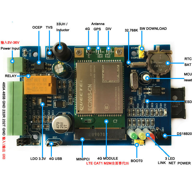 德飞莱4gdtu模块lte无线远程控制cat1e200s开发板modbus透传rs485