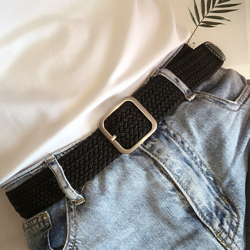 编织腰带男女士皮带简约百搭学生牛仔裤装饰军训免打孔黑色ins风