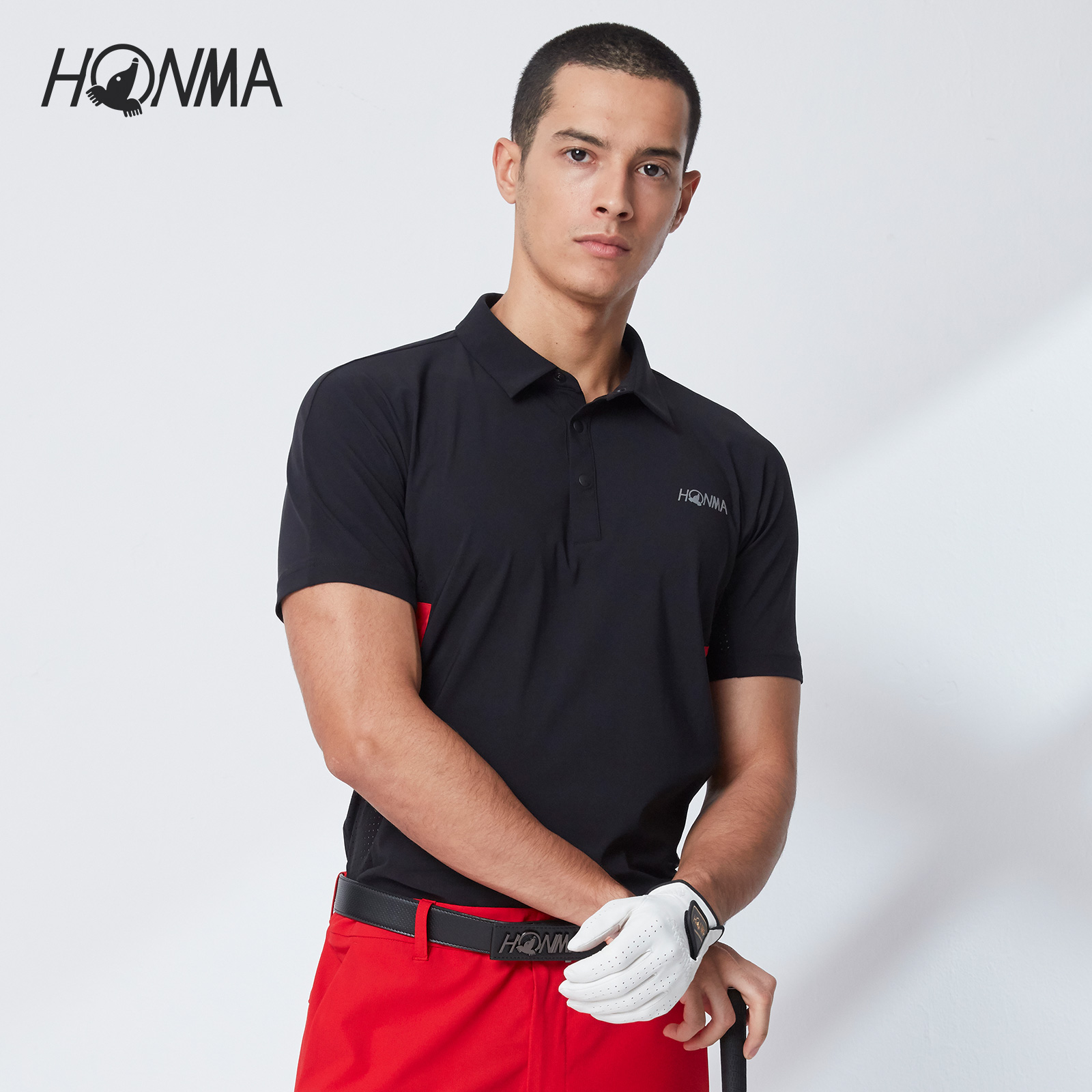 honma新款高尔夫男子polo衫t恤意大利进口面料防晒防紫外线条纹