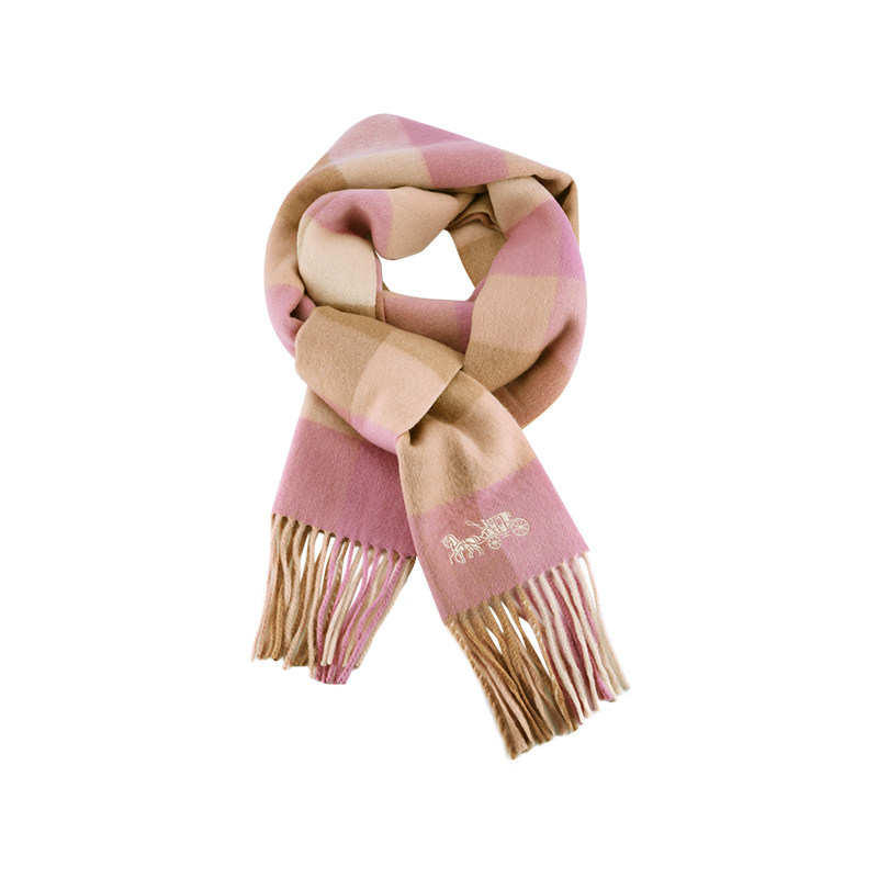 coach蔻驰围巾秋冬轻奢女士格子羊毛流苏披肩围巾