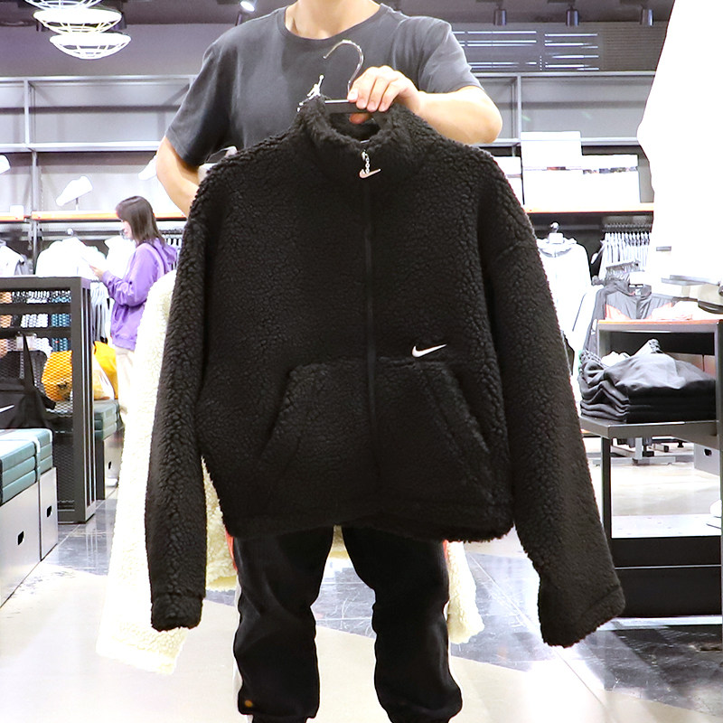 nike耐克外套女21冬新款大勾logo羊羔绒夹克cu66402012380100