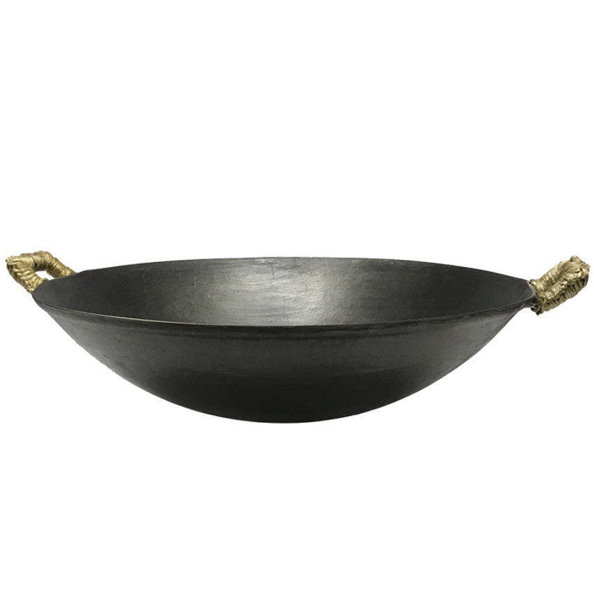 老式传统双耳生铁炒锅加厚无涂层铸铁锅圆底尖底地锅燃气灶大铁锅-mc