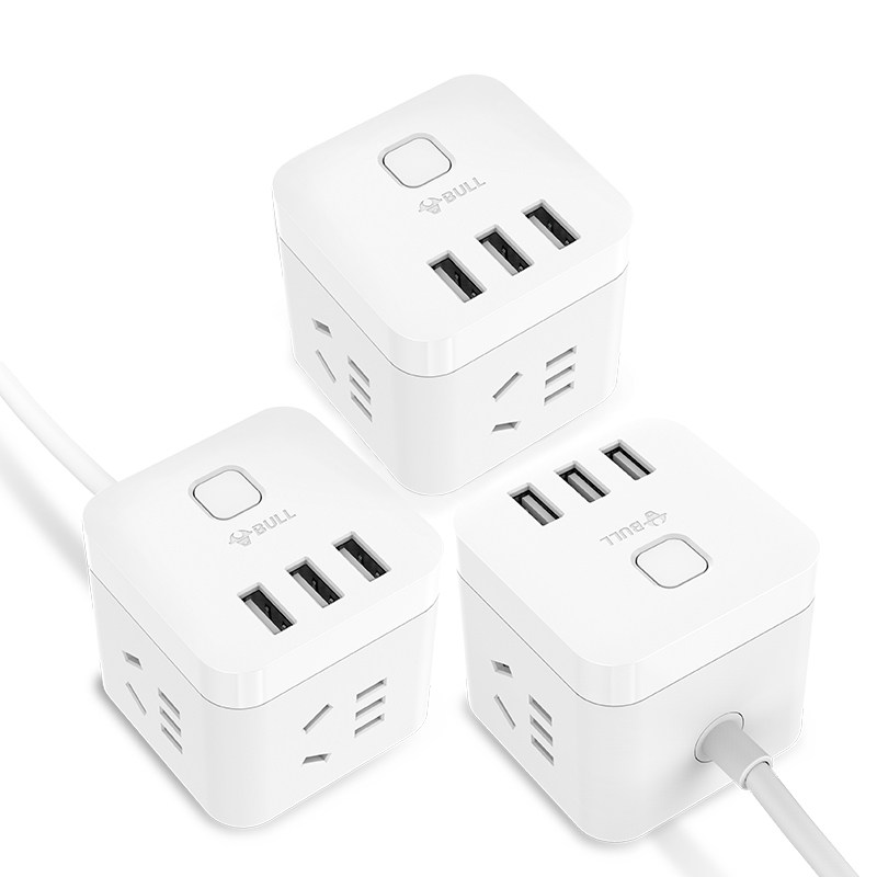 公牛四方插座正方形多功能魔方充电多用超薄插排智能排插